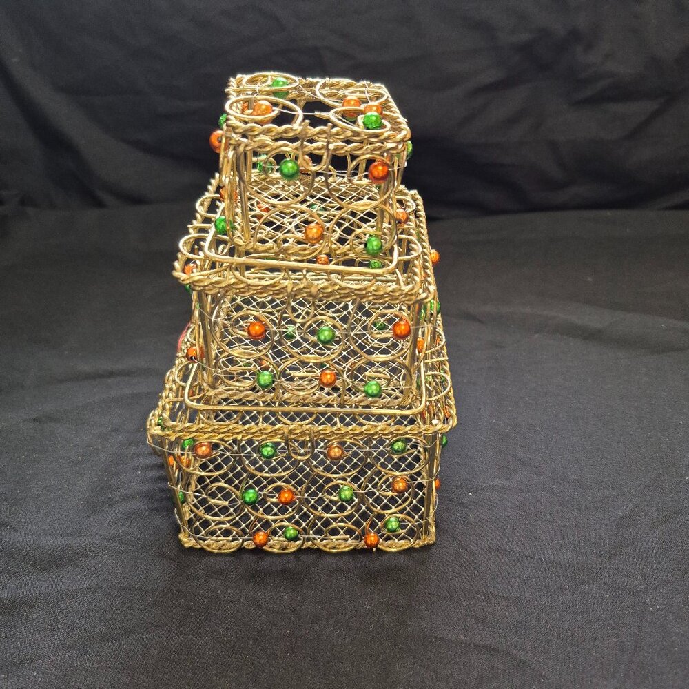 Vintage Decorative Wire Beaded Nesting Boxes (Set of 3)